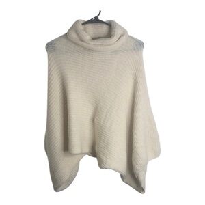 Look By M Women’s Cozy Cream Knit Turtleneck Poncho Cropped Sweater One Size